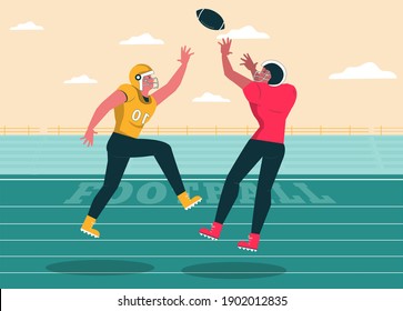 American Football. Spieler posieren, Spieler ist Springillustration