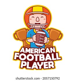 American Football Player Profession Mascot Logo Vector in Cartoon Style