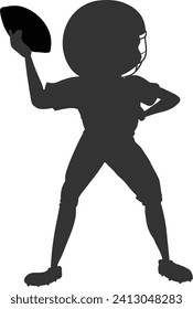 American football. American football player push the ball. professional American football player training, throwing ball. Concept of active life, team game, energy, sport, competition. Silhouette 