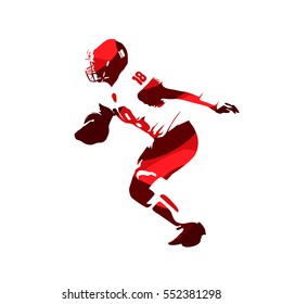 American football player, quarterback abstract red vector silhouette