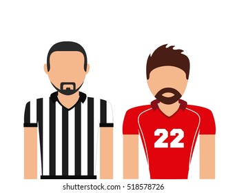 american football player and referee over white background. colorful design. vector illustration