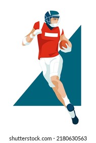 American football player run with the ball. Sports character. Isolated on white background. Vector flat illustration.