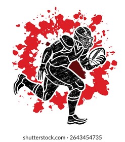 American Football Player Running Action Sport Cartoon Graphic Vector