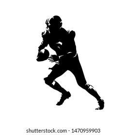 American football player running with ball, abstract ink drawing illustration. Isolated vector silhouette