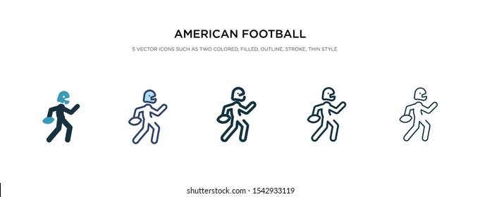 american football player running with the ball icon in different style vector illustration. two color and black american football player running with the ball vector icons designed in filled,