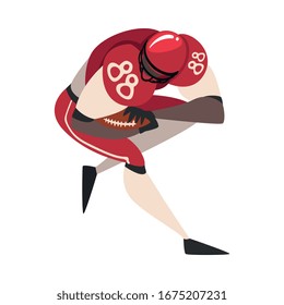 American Football Player Running with Ball, Male Athlete Character in Red Sports Uniform Vector Illustration