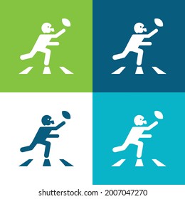 American Football Player Running With The Ball Flat four color minimal icon set