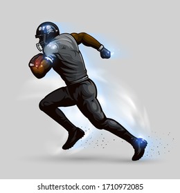 American football player running design on gray background