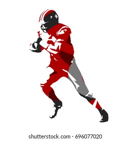 American football player, running footballer, abstract red illustration, vector silhouette