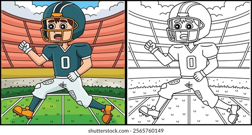American Football Player Running Illustration
