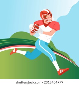 American football player running preparing to throw the ball on the field