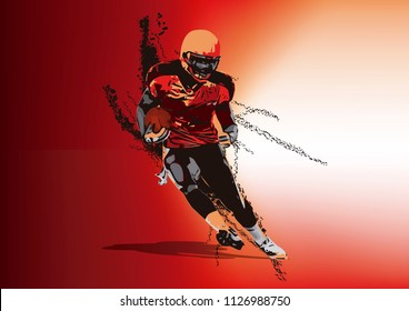 American football player running in a red background