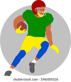 American Football Player Running for a touchdown. American Football Player running upfield