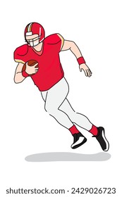 american football player running, vector illustration of man running playing sport profestional in red and gold yellow theme on white background. football champion 2024.