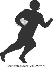 American Football Player Running while
Holding Ball. Team sport. Competition or
training of sportsman. professional rugby
player running to goal, athlete, sports
person. Silhouette vector 