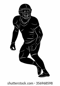 american football player silhouette, black and white illustration, white background