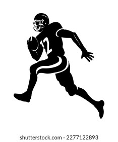 American football player silhouette. Running isolated athlete. Running rugby man, team sport. Very detailed and smooth lines. Vector illustration.