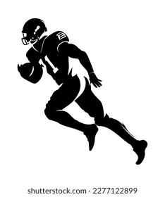 American football player silhouette. Running isolated athlete. Running rugby man, team sport. Very detailed and smooth lines. Vector illustration.