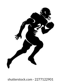 American football player silhouette. Running isolated athlete. Running rugby man, team sport. Very detailed and smooth lines. Vector illustration.