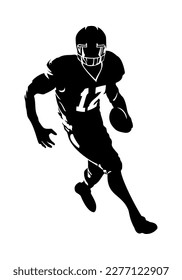 American football player silhouette. Running isolated athlete. Running rugby man, team sport. Very detailed and smooth lines. Vector illustration.