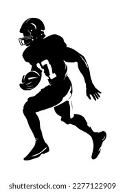 American football player silhouette. Running isolated athlete. Running rugby man, team sport. Very detailed and smooth lines. Vector illustration.