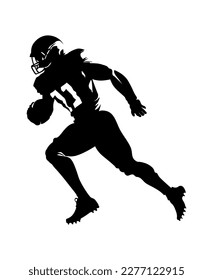 American football player silhouette. Running isolated athlete. Running rugby man, team sport. Very detailed and smooth lines. Vector illustration.