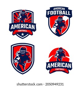 American football player silhouettes badge logo collection