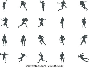 American Football Player Silhouettes, Football Silhouettes, Player silhouettes, American Football Silhouette, Football Player Silhouettes -V02