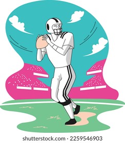 American Football Player Simple Vector Illustration Made With Line and Shadows