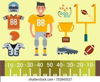 American football player and sport game icons vector cartoon style quarterback jumping success usa athlete