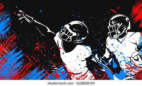 American football player. Sport theme vector illustration. Ink football background.
