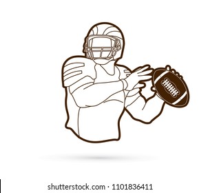 American football player, Sportsman action, sport concept outline graphic vector.