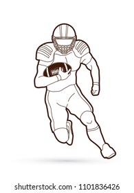 American Football Player, Sportsman Action, Sport Concept Outline Graphic Vector.