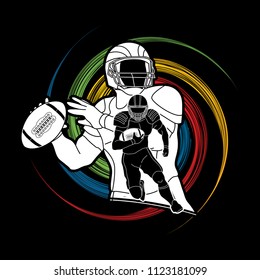 American football player, Sportsman action, sport concept designed on spin wheel background graphic vector.