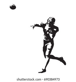 American Football Player Throwing Ball, Abstract Vector Silhouette. Team Sports