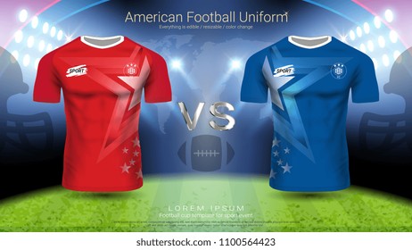 American football player uniform,  T-shirt sport mockup template team A vs team B, Ready for customize logo and name, Easily to change colors and lettering styles in your team (Eps10 Vector file)