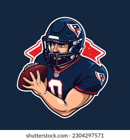 american football player use jersey and helmet holding ball e sport logo vector illustration