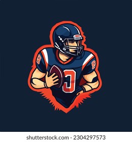 american football player use jersey and helmet holding ball e sport logo vector illustration