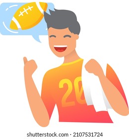 American football player vector icon isolated on white background. Cheerful young male quarterback in team uniform. Rugby man champion