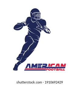 Ilustración vectorial de un jugador de fútbol americano con logotipo, plantilla de diseño de fútbol americano