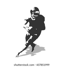 American football player vector illustration. Running isolated man. Sport, quatterback, shadow, abstract silhouette