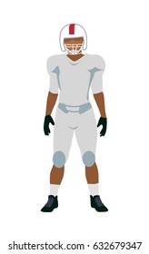 American football player in white and black uniform and helmet. White football equipment. Sport team game. Sportsman logo. Vector