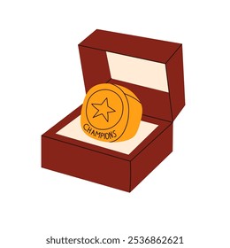 American Football Player's Championship Ring. Hand drawn illustration isolated on white background.