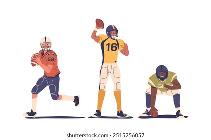 American Football Players Characters Showcasing Dynamic Poses In Iconic Uniforms Demonstrating Action Teamwork