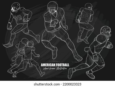 American football players hand drawn on chalkboard. vector illustration