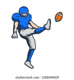 American football players isolated. American football player illustration. football player kick and dribble.