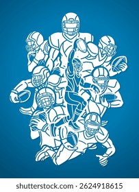 American Football Players Mix Action Sport Graphic Vector