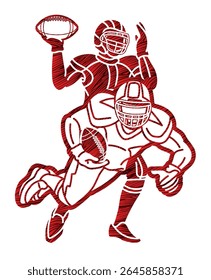 American Football Players Mix Action Sport Cartoon Graphic Vector