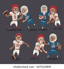 American football players playing with ball cartoons on black background ,vector illustration graphic design.