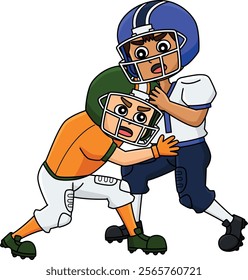 American Football Players Pushing Cartoon Clipart